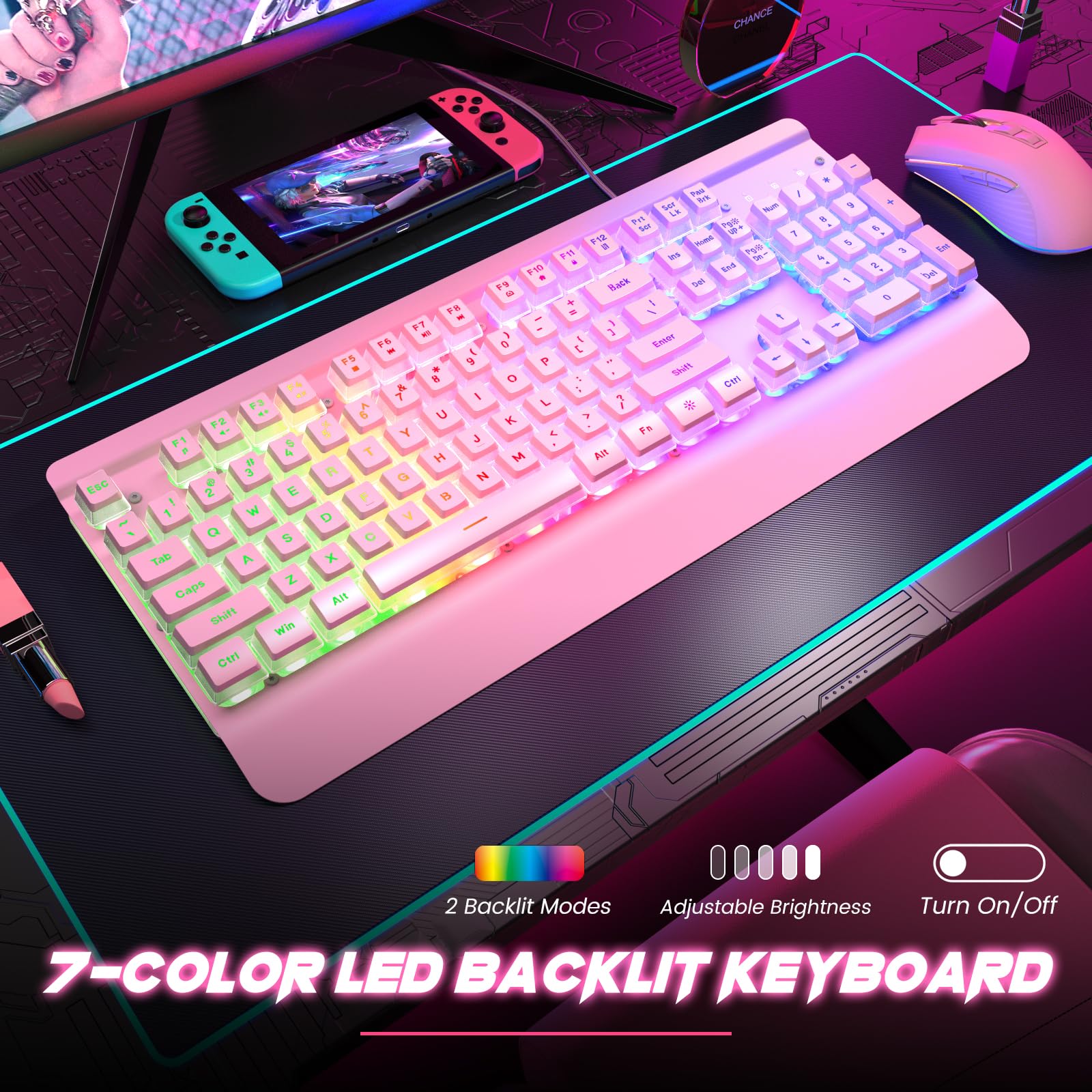 Amazon | Dacoity ゲーミングキーボード ピンク 104キー オールメタル